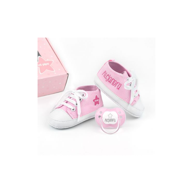 Caja personalizada chupete y zapatillas rosa